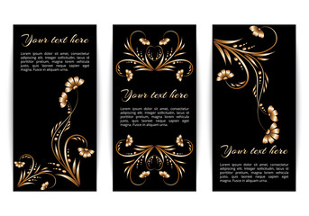 Fototapeta na wymiar Set of vertical banners with gold foil colors on a dark background 