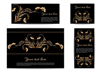 A set of banners of different sizes with a floral ornament of gold foil
