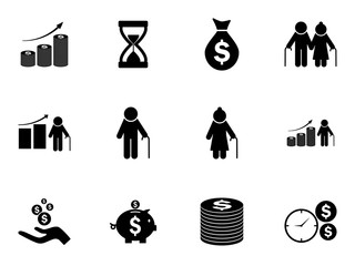 Set of pension funds icons. Vector pictograms