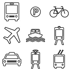 Transportation line icons set.  Public transport vector symbols