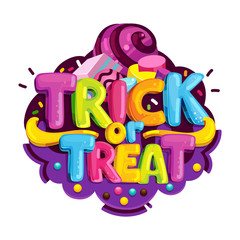 Fototapeta premium Trick or treat. Happy Halloween Candy cartoon logo on isolated background