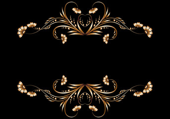 Golden borders with a shiny gold floral pattern of flowers and leaves for the festive decoration of your projects
