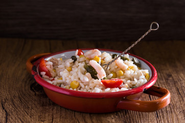 rice salad with shrimps grapes and melon