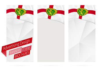 Design of banners, flyers, brochures with flag of Alderney.