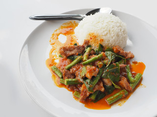 Stir fried pork with curry paste, Thai food