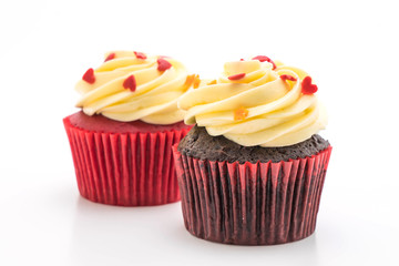 red velvet and chocolate cupcake