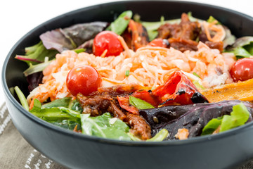 Delicious fresh salad and olive oil