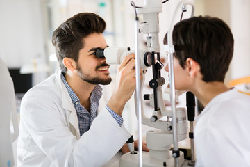 Girl woman in ophthalmology clinic for diopter detection