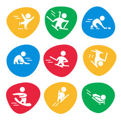 Vector collection of winter sport icons isolated on white background.