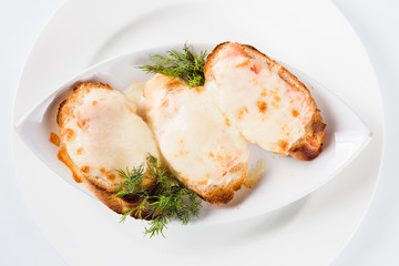 hot sandwich with salmon and mozzarella (close)