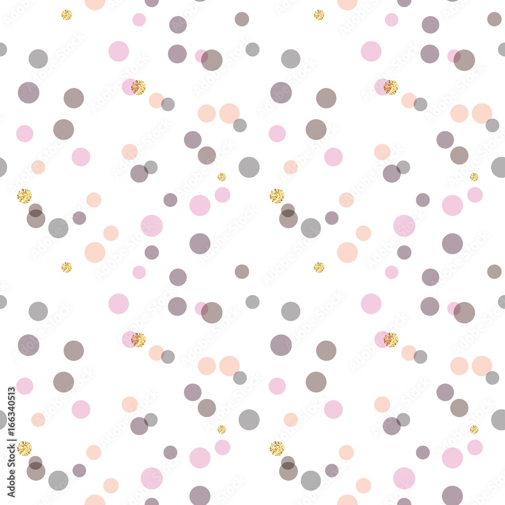 Poster Modern Abstract Vector  Confetti Background. Seamless pattern in soft pastel colors and golden glitters. Festive party repeat.