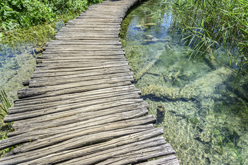 Wooden walkways through the lakes.