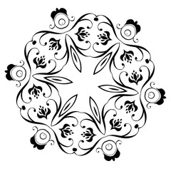 Black Floral Ornament Round