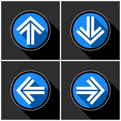 four white, blue arrows with black shadows