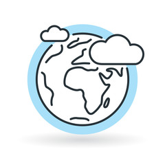 Simple earth with clouds and blue sky icon. World ozone layer sign. Thin line icon on white background. Vector illustration.