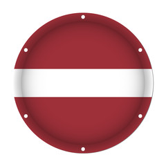 round metallic flag of Latvia with screw holes