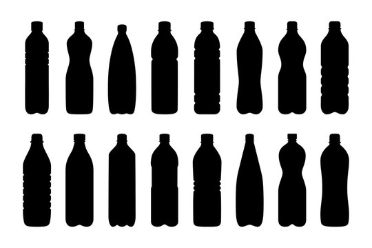Set of silhouettes of water bottles, vector illustration