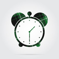 green, black tartan isolated icon - alarm clock