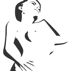 Naked young woman. Vector illustration. Female torso sketch