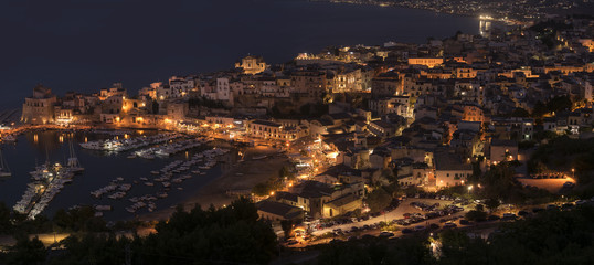 Panoramic view of Castellamare del Golfo in Sicily by night