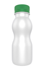 3D realistic render of milk or yogurt plastic bottle with green lid on white background. Clipping path 