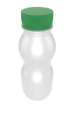 3D realistic render of milk or yogurt plastic bottle with green lid on white background. Clipping path 