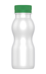 3D realistic render of milk or yogurt plastic bottle with green lid on white background. Clipping path 