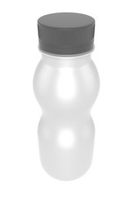 3D realistic render of milk or yogurt plastic bottle with grey lid on white background. Clipping path 