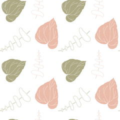 Floral vector seamless pattern with hand drawn tropical leaves.