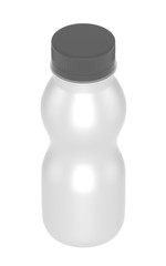 3D realistic render of milk or yogurt plastic bottle with grey lid on white background. Clipping path 