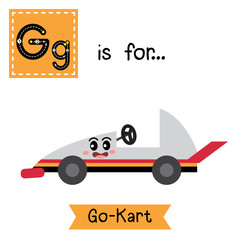 Letter G cute children colorful transportations alphabet tracing flashcard of Go-Kart for kids learning English vocabulary.