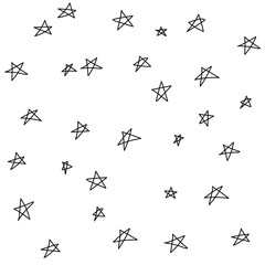 Seamless pattern with hand drawn black stars on white background