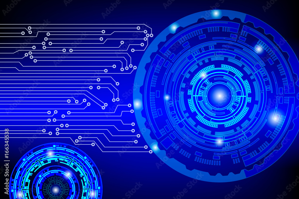 Poster Abstract Blue Hi  Technology Cyber Space With Circuit Board Communication Concept Vector Background