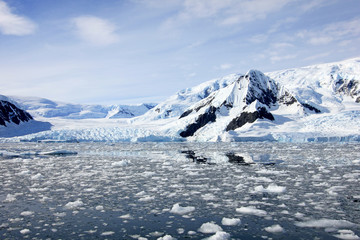 Antarctica landscape, icebergs, mountains and ocean Antarctica