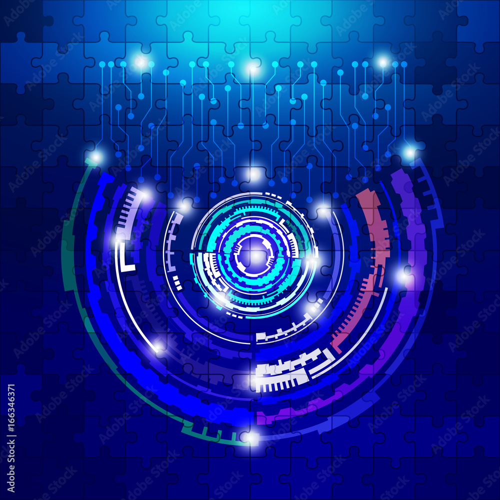 Poster Abstract Blue Hi  Technology Cyber Space With Circuit Board Communication On Puzzle Texture  Concept Vector Background