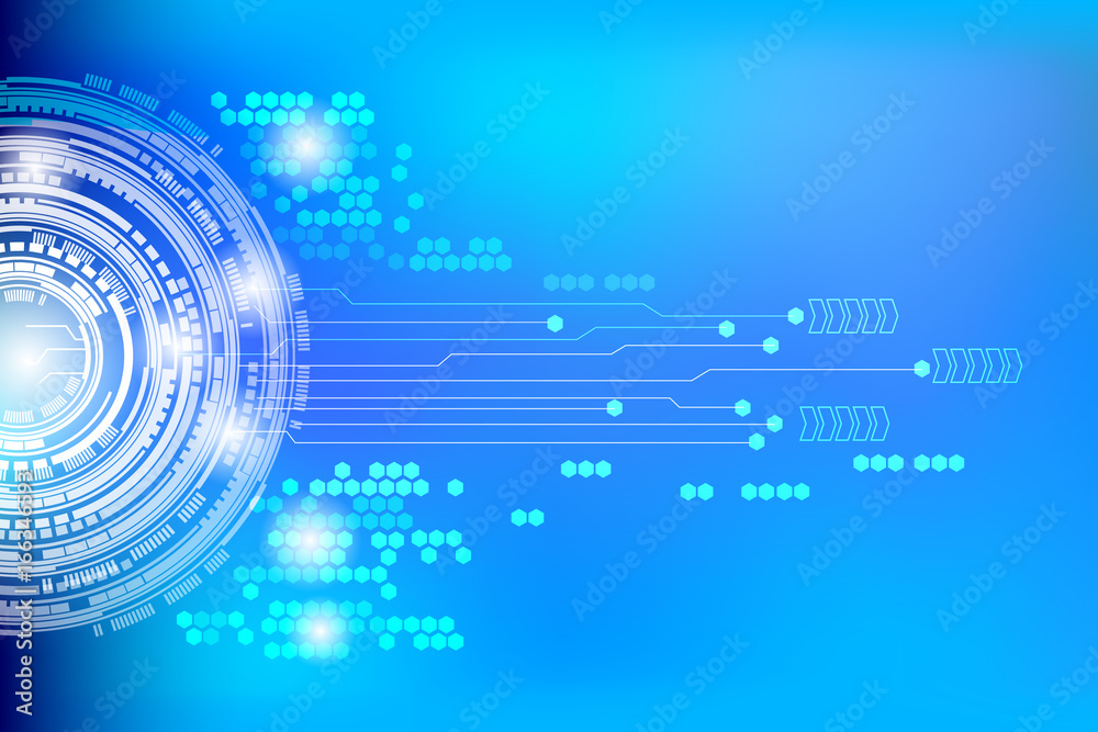 Poster Abstract Blue Technology Moving Forward With Hexagon Arrow Pattern Design Concept Vector Background
