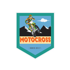 motocross rider badge logo design vector illustration