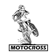 black and white motocross rider badge logo design vector illustration