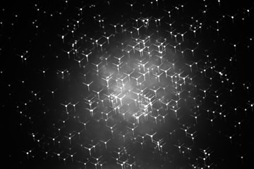 Horizontal black and white particles in space