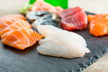 Japanese food fresh raw fish mixed sashimi