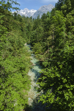 Kamniska Bistrica River In Kamnik Savinja Alps.