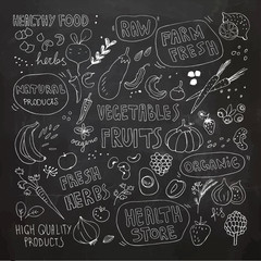 Hand Drawn Vector Icons of Fruits and Vegetables