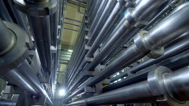 Endless curving pipes at a dairy factory. 