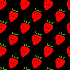 Simple strawberries on black seamless pattern, vector