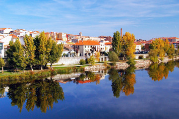 Fototapeta na wymiar La ciudad de Zamora desde el puente de piedra sobre el río Duero