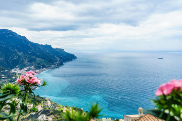 amazing view from Villa Rufolo, Ravello town, Amalfi coast, in the cloudy day southern, Italy