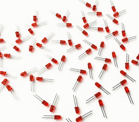 3D realistic render of group red 3mm led diodes on white background with shadow 