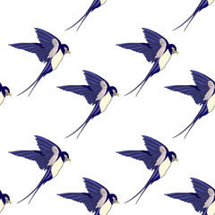 Zwaluw, vogels. Kleurrijk naadloos patroon, achtergrond Stock lijn vectorillustratie
