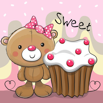 Greeting card Teddy Bear with cake