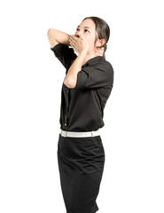 Portrait of a beautiful  asian business woman is relaxing. Isolated on white background with copy space and clipping path